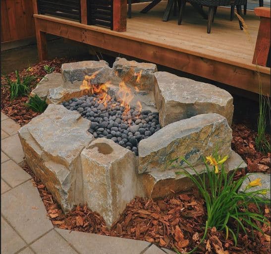 Boulder firepit with Warming Trends gas burner