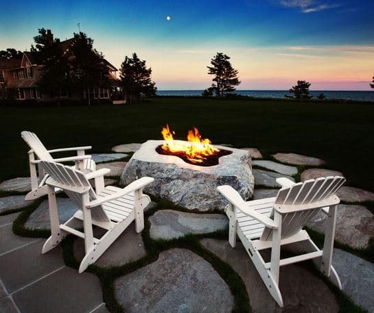 Natural stone firepit with Warming Trends Crossfire